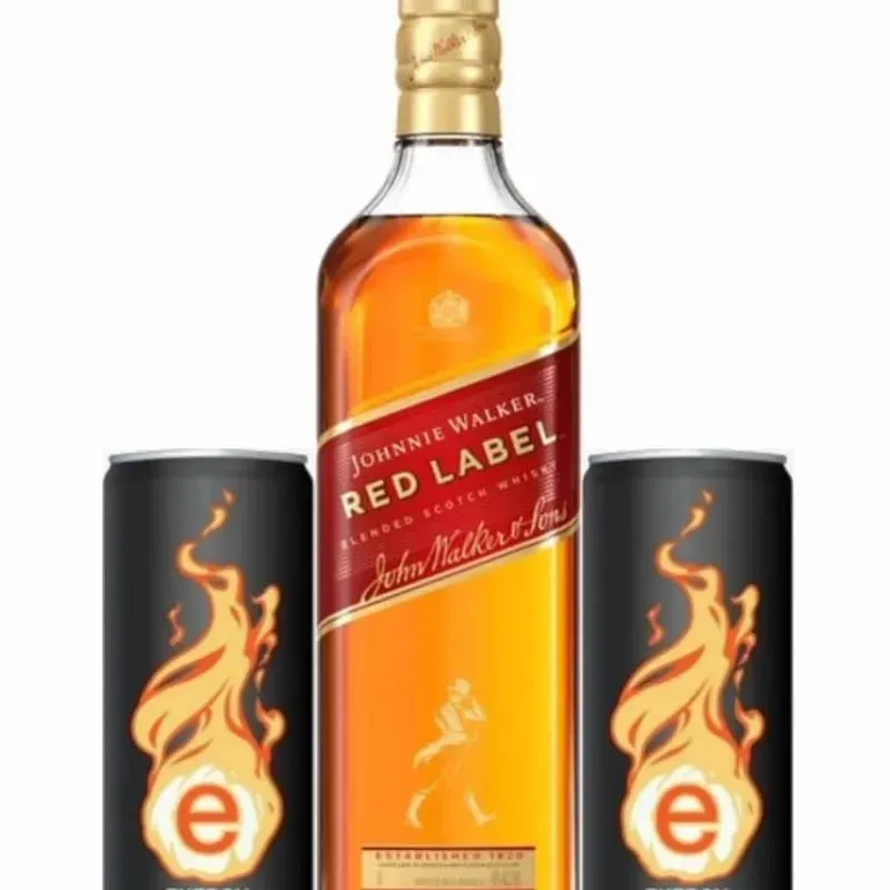 WHISKY JHONNIE WALKER RED LABEL 1L + 2 ENERGETICO