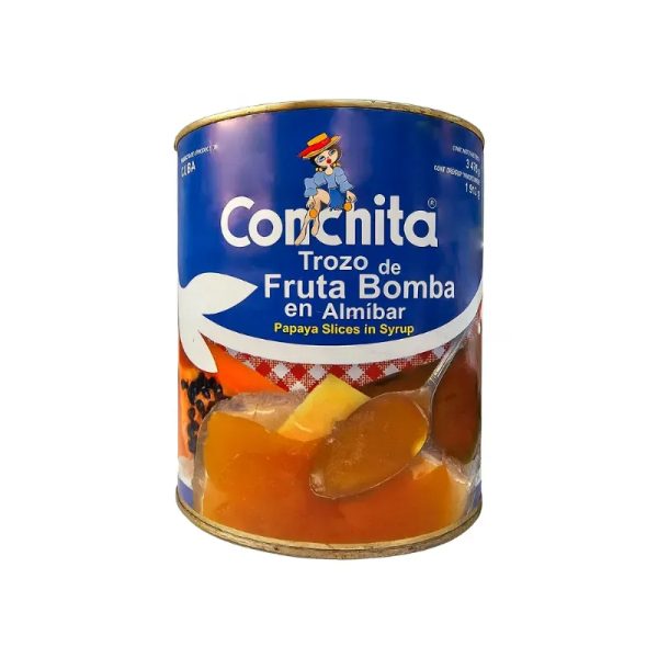Fruta bomba troceada en almíbar
