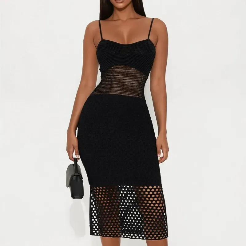  Vestido midi a Crochet — Negro