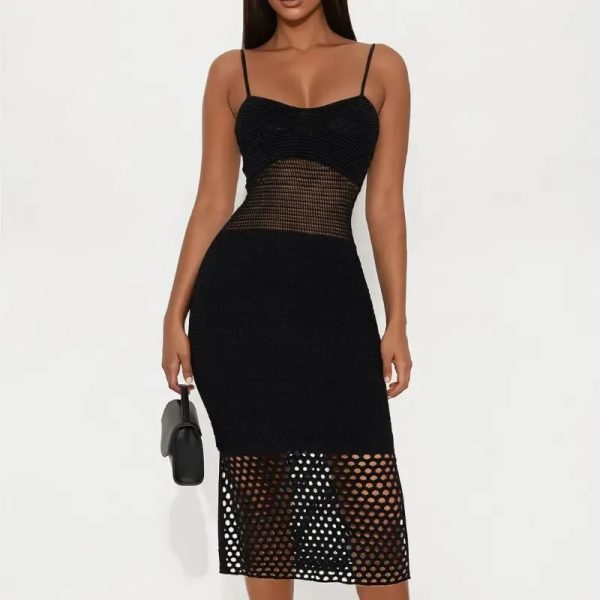  Vestido midi a Crochet — Negro
