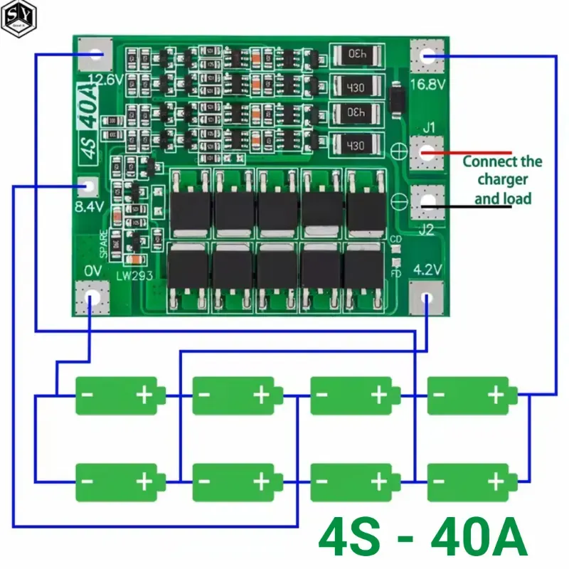 ⚡ BMS 4S 40A (16,8V) Balanceador para baterías de litio 18650.