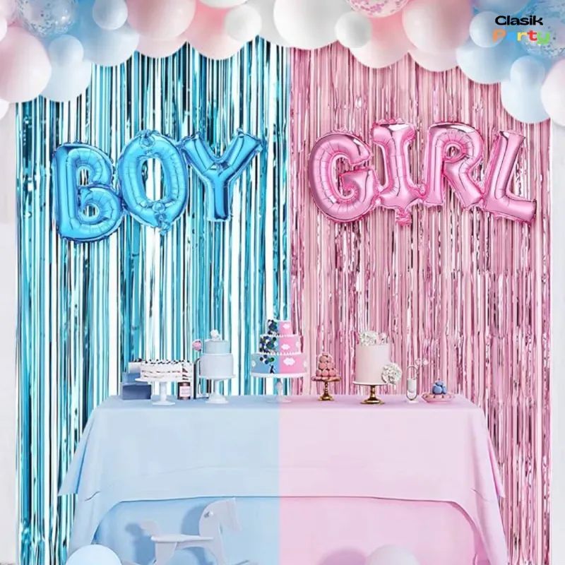 Set de cortina de brillo + globos 47 piezas