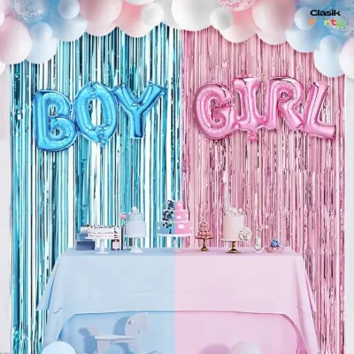 Set de cortina de brillo + globos 47 piezas