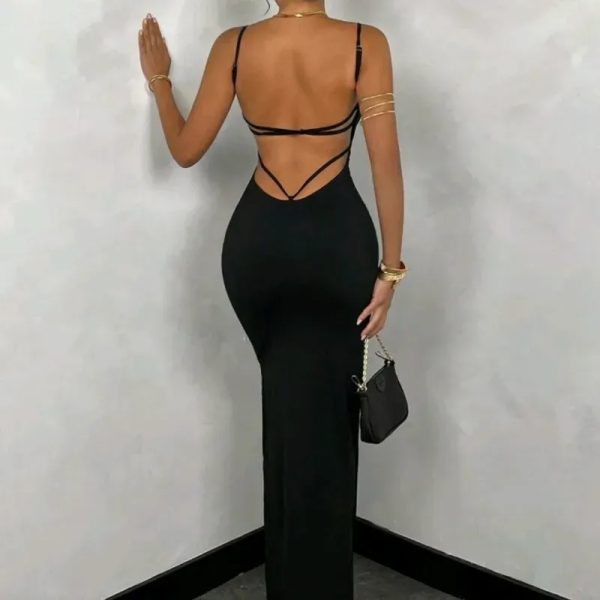  Vestido largo con escote en la espalda — Negro