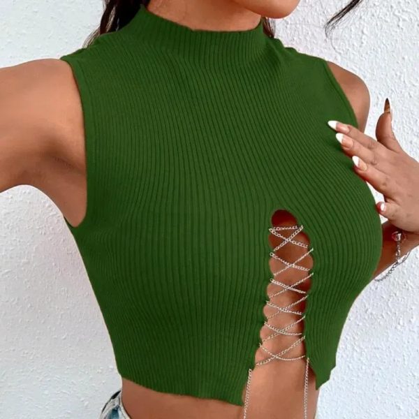  Top con cadenas — Verde Militar