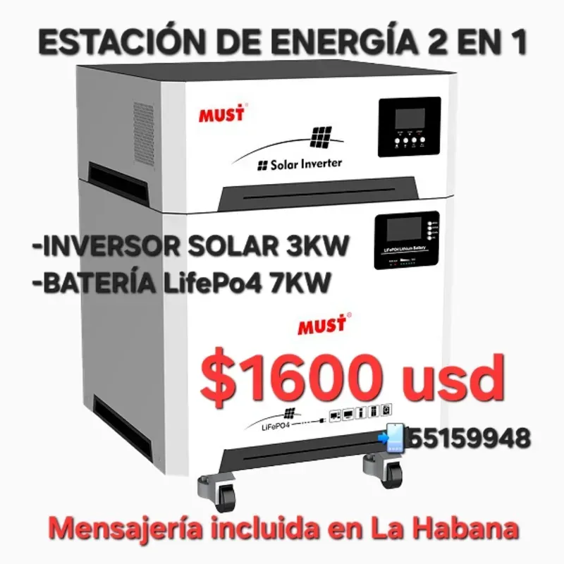 INVERSOR SOLAR MUST 3000W / BATERÍA 7000W (TODO EN UNO)
