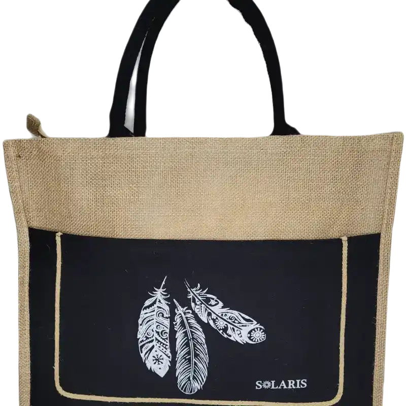 Bolso de yute plumas