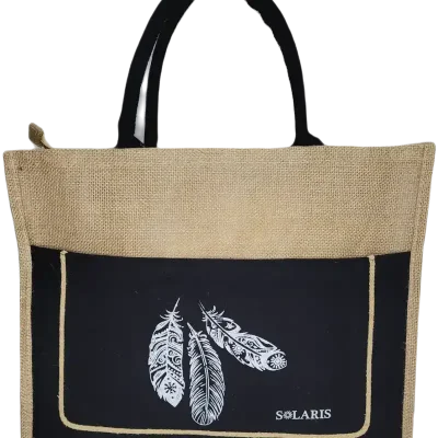 Bolso de yute plumas