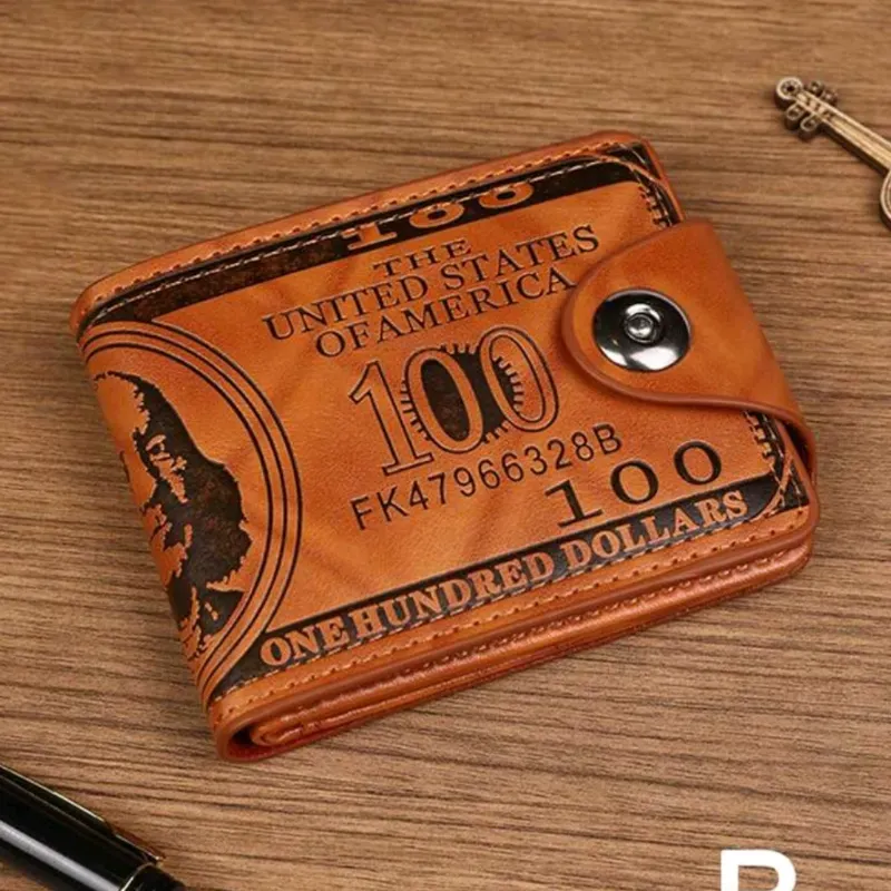 Billetera marrón con grabado de billrte de dólar