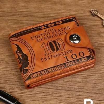 Billetera marrón con grabado de billrte de dólar