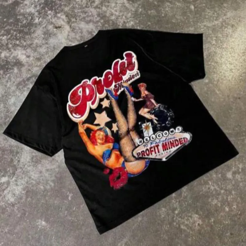 1 pieza Camiseta de manga corta con caída de hombros para hombre, estampado gráfico vintage de Pin-Up estadounidense de estilo urbano casual, estética Y2K, adecuada para uso diario, vacaciones, regalo para novios, esposos, parejas