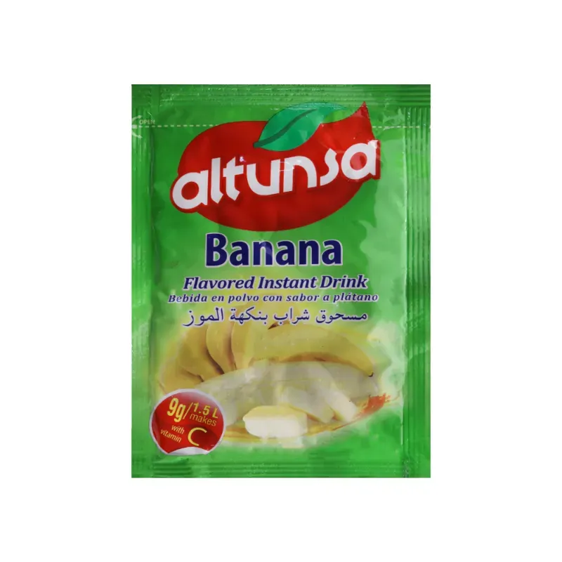 Refresco Altunsa.  Sabor: Plátano (Banana).