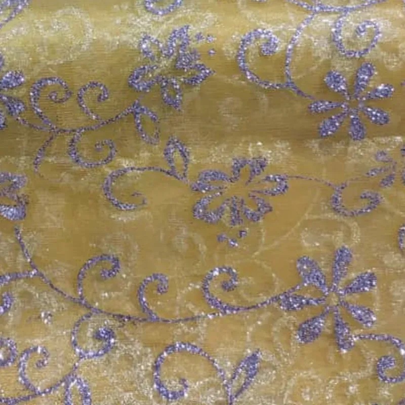 Organza amarilla adornada flor plateada