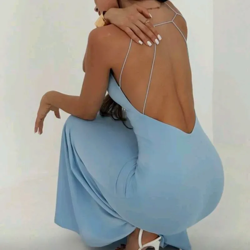  Vestido largo espalda afuera — Azul