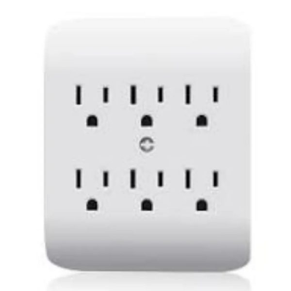 Extensor de salida múltiple con 6 tomas de corriente, certificación ETL, 1 paquete, color blanco