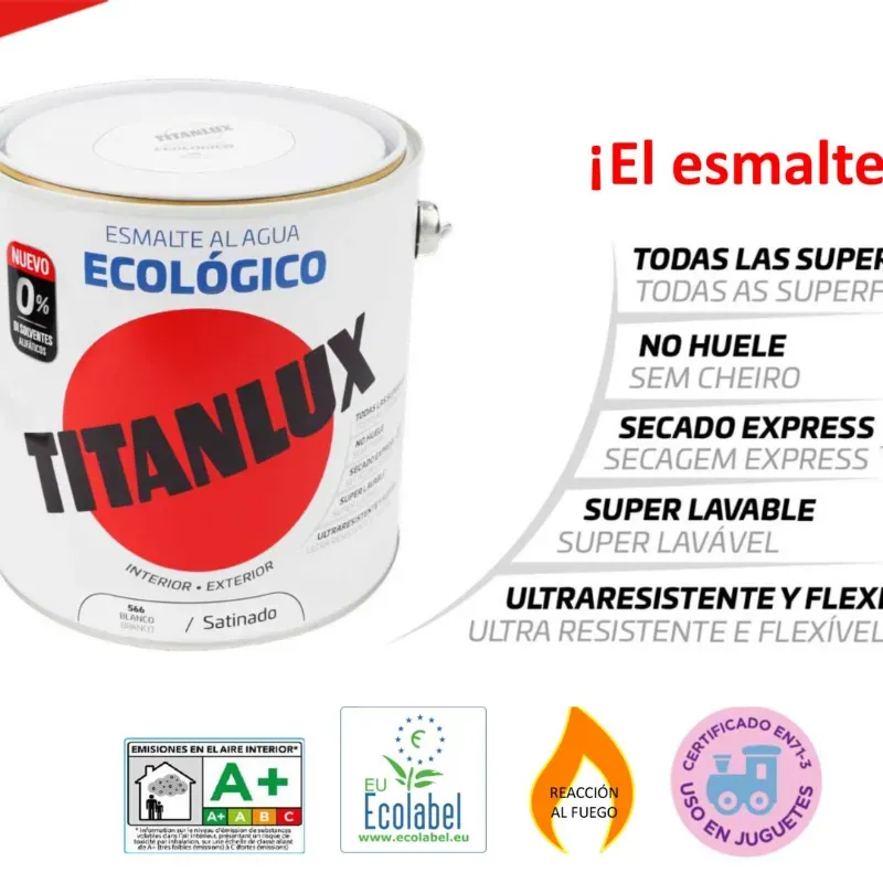 Pintura esmalte al agua int- ext blanco satinado Titanlux. 3431000007