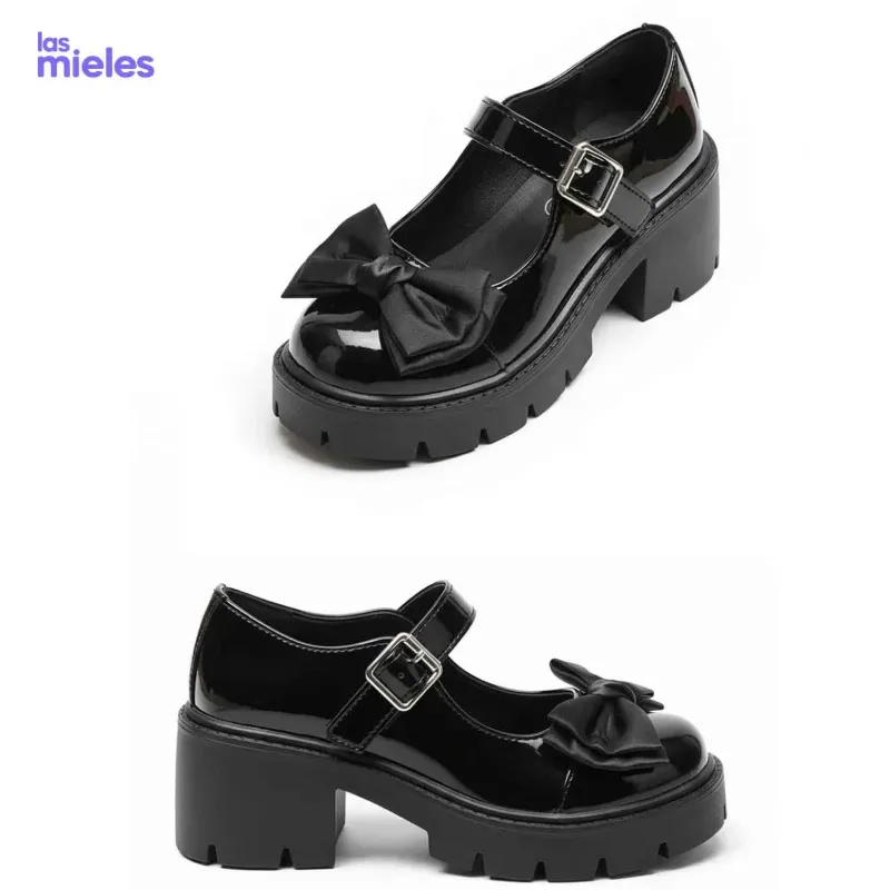 Zapatos de plataforma gruesa con lazo y hebilla