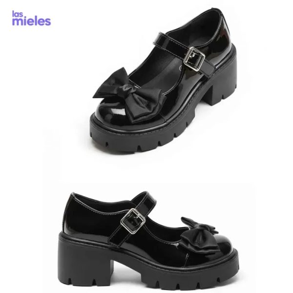 Zapatos de plataforma gruesa con lazo y hebilla