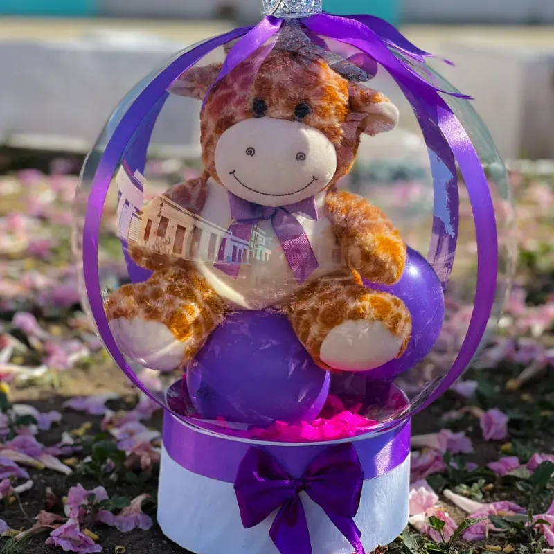 Cesta regalo con peluche(peluche y color varía)