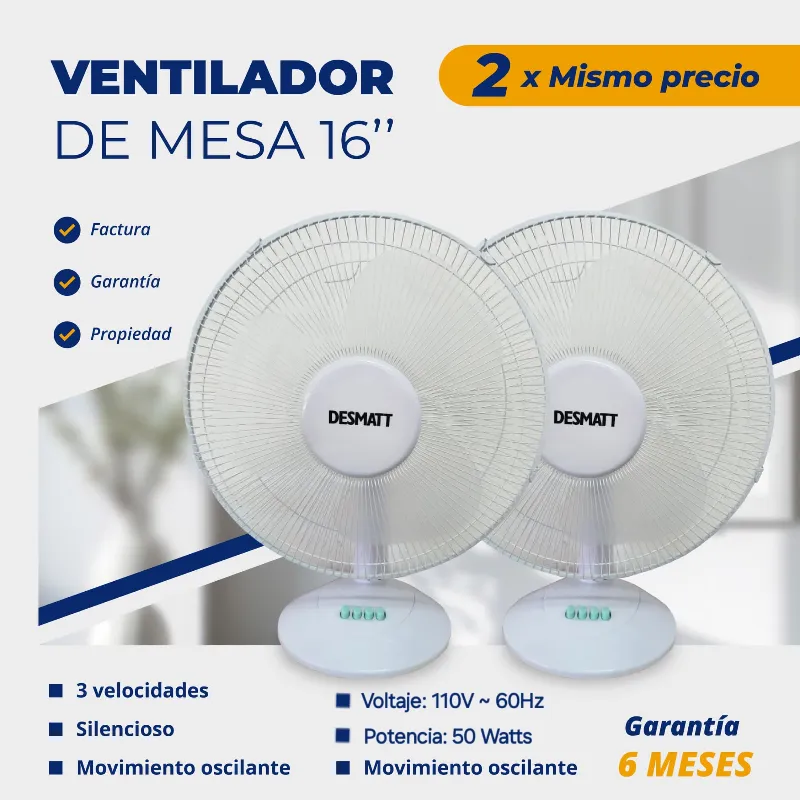  *Ventilador de Mesa Marca DESMATT de 16 pulgadas, 2 en una Caja*
