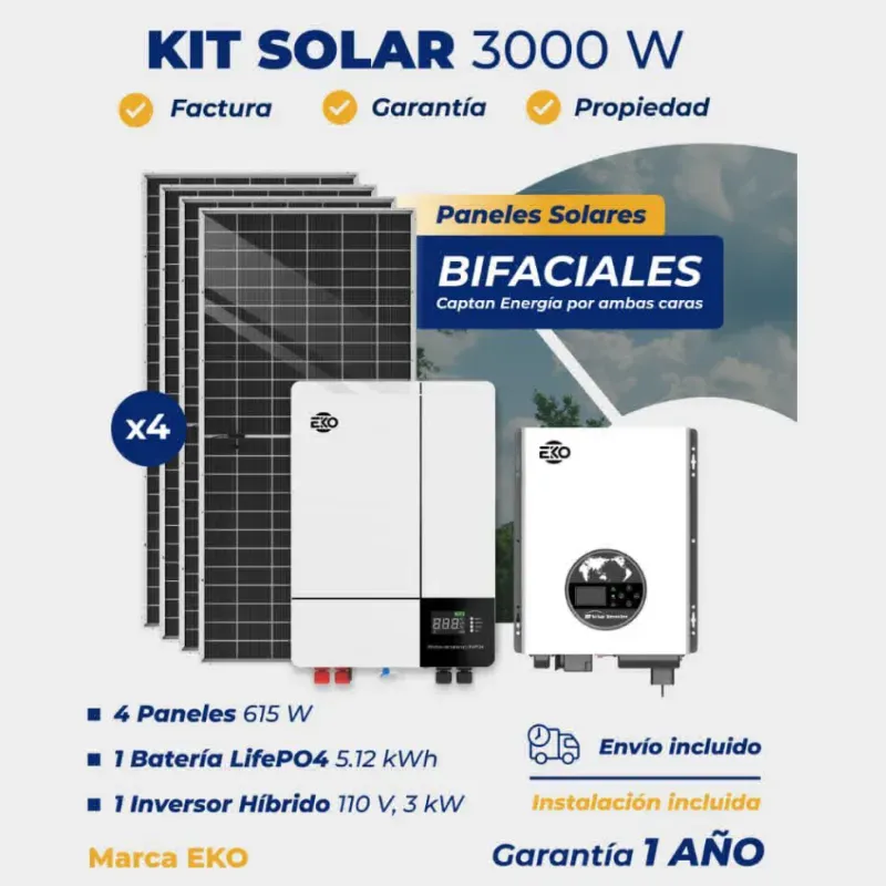 INVERSOR EKO 3KW + BATERÍA 5.1KWh + 4 PANELES 615W (FAD)