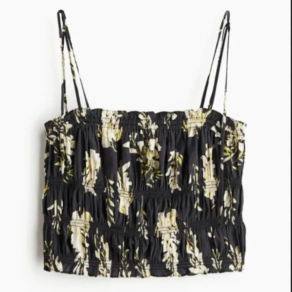Top de Tirantes Negro Estampado de Hojas