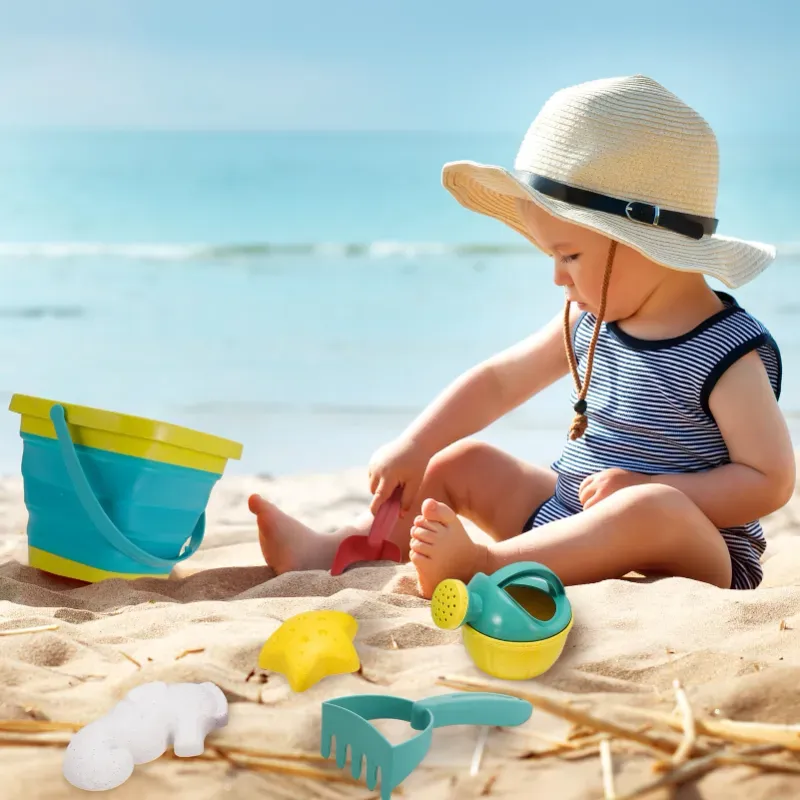 Cubo playa plegable con accesorios