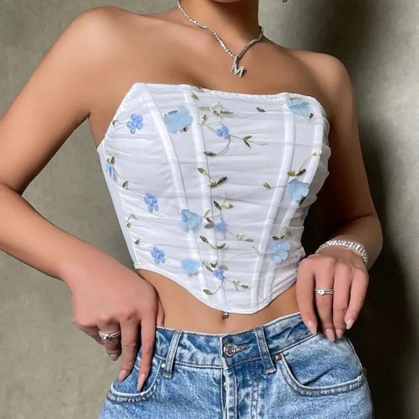 Blusa corset con flores azules