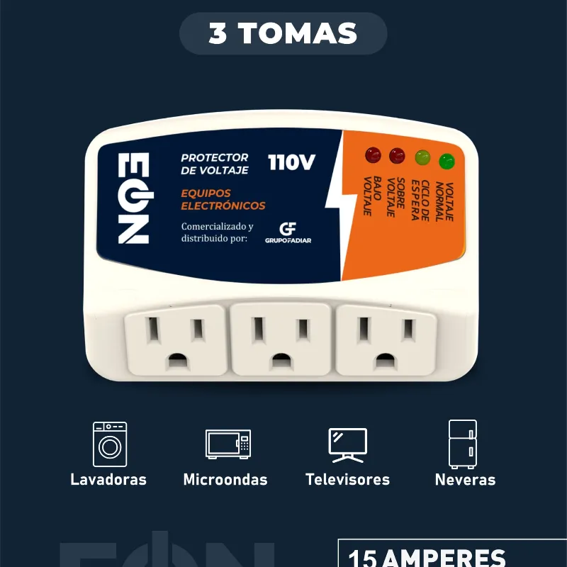  *Regulador de Voltaje 3 Toma 110v Marca EÒN*