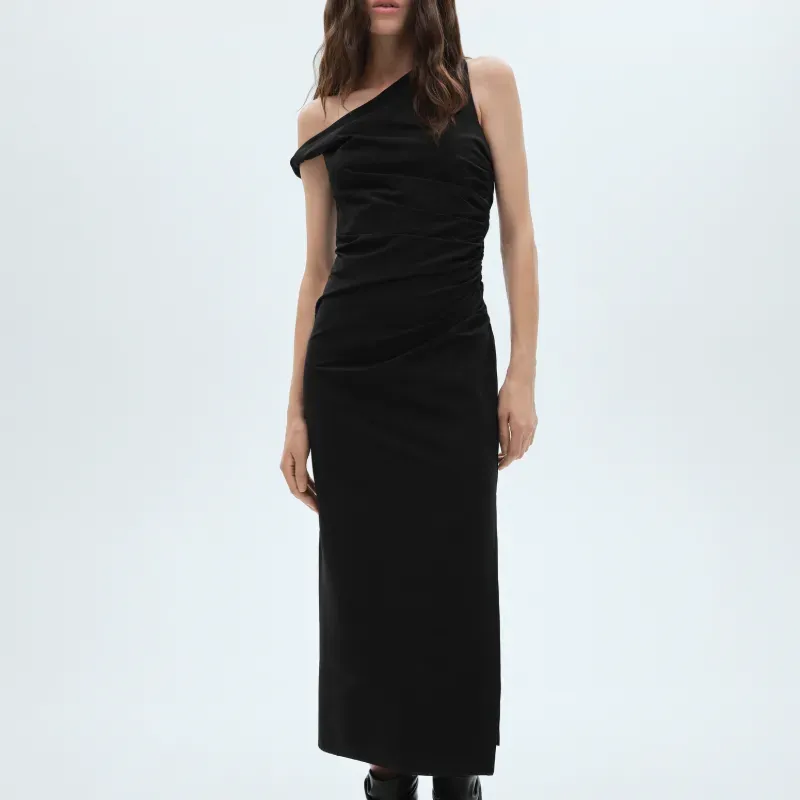 Vestido negro largo asimétrico Mango