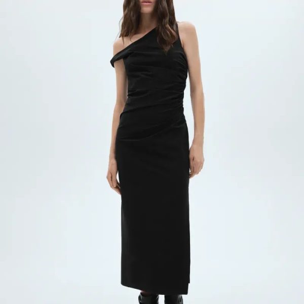 Vestido negro largo asimétrico Mango