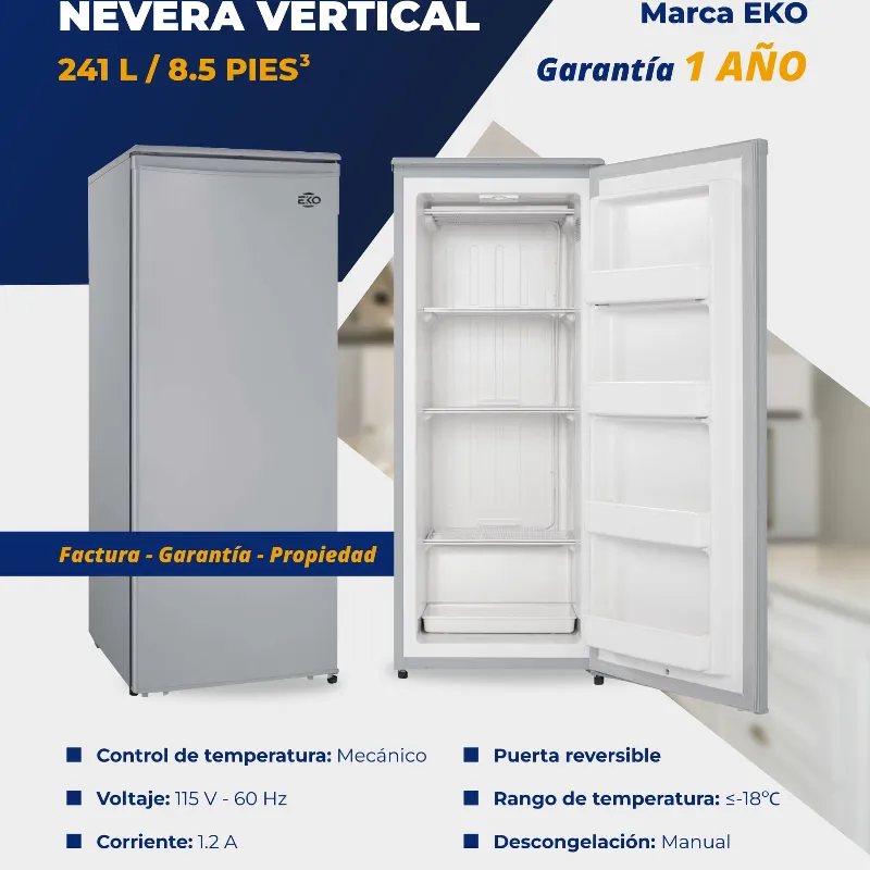  *Nevera Vertical 8.5 pies/241 L Marca EKO*