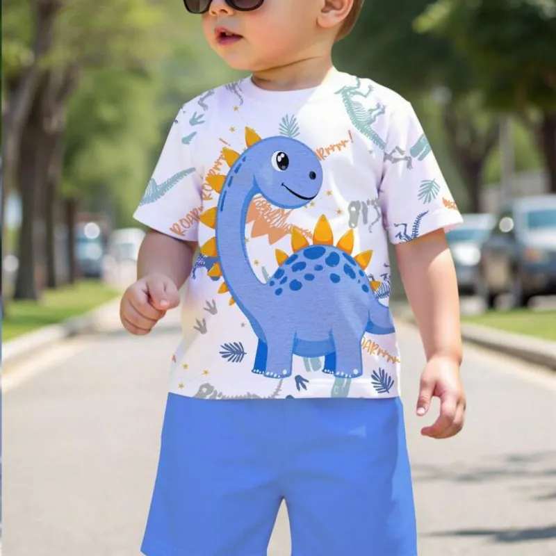 Conjunto azul y blanco dinosaurios