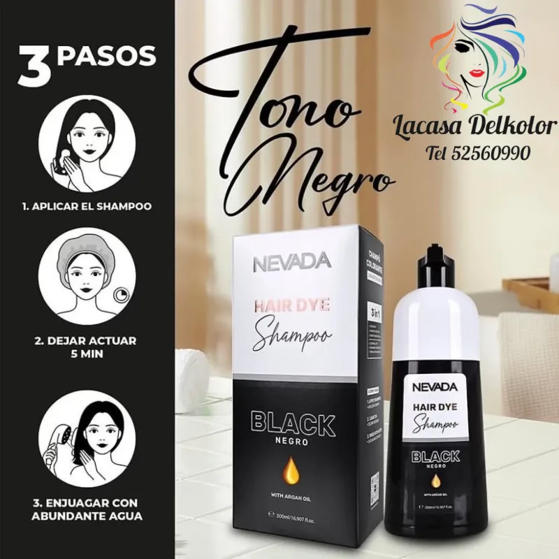 Shampoo Tinte Negro con Aceite de Argán 500 ml