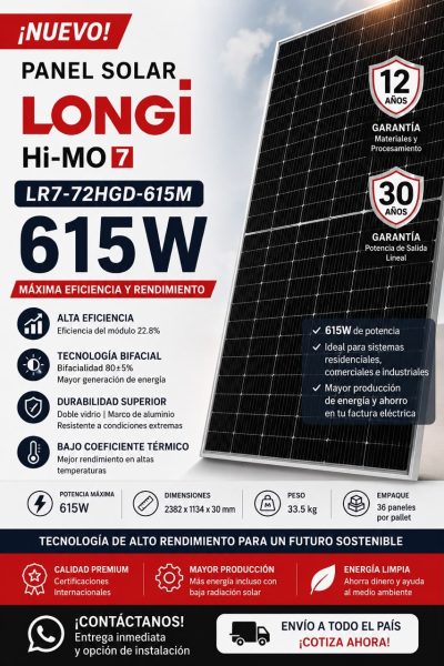 Paneles Solares LONGI 615W Bifaciales