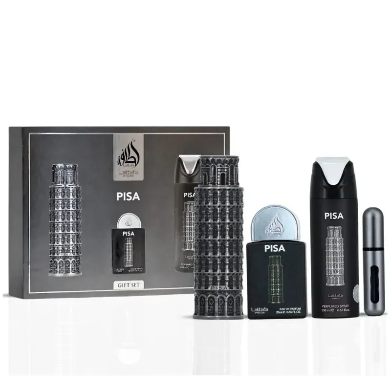 Pisa Gift Set Eau de Parfum 100 ml 3-4  oz + Deodorant + Pocket Spray Para Hombre de Lattafa