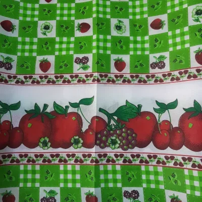 Tela de cocina manzanas fondo verde