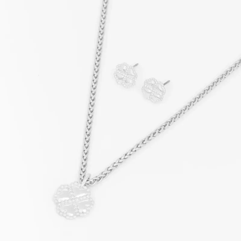 Set Collar + Aretes Trebol silver