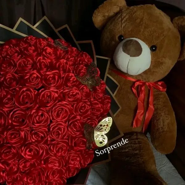 Ramo buchón de rosas eternas rojas +peluche grande