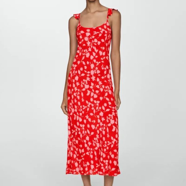 Vestido largo rojo estampado Mango