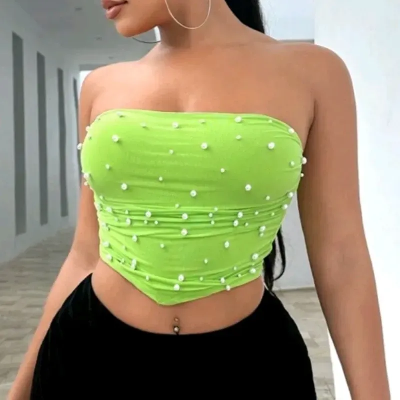  Top tubo con perlas — Verde