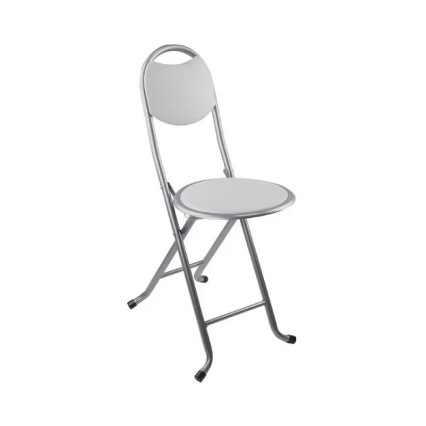 Taburete plegable con respaldo blanco