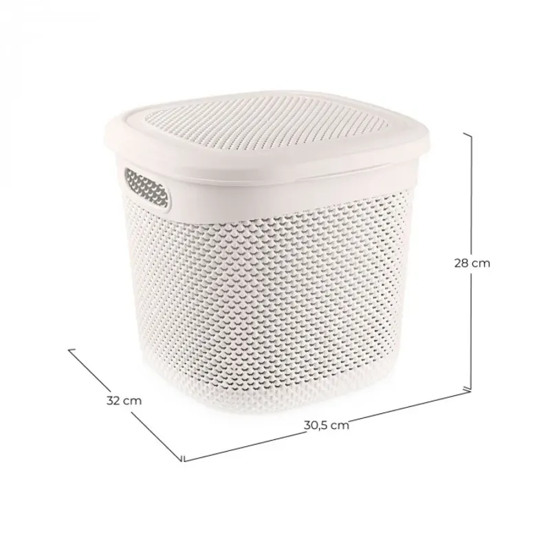 CESTA RESINA CUADRADA C/ASAS C/TAPA BLANCO