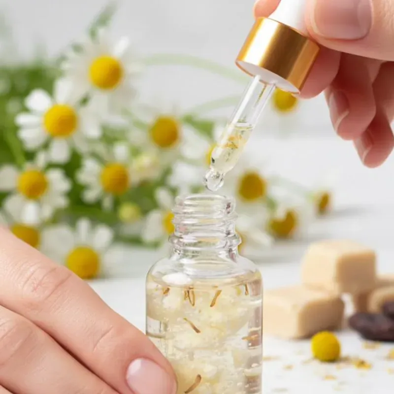 Aceite nutritivo a base de aceite manzanilla y manteca de cacao