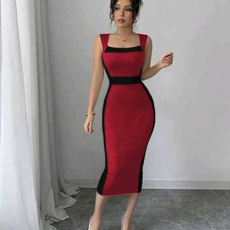 VESTIDO PARA MUJER	ROJO Y NEGRO MIDI AJUSTADO