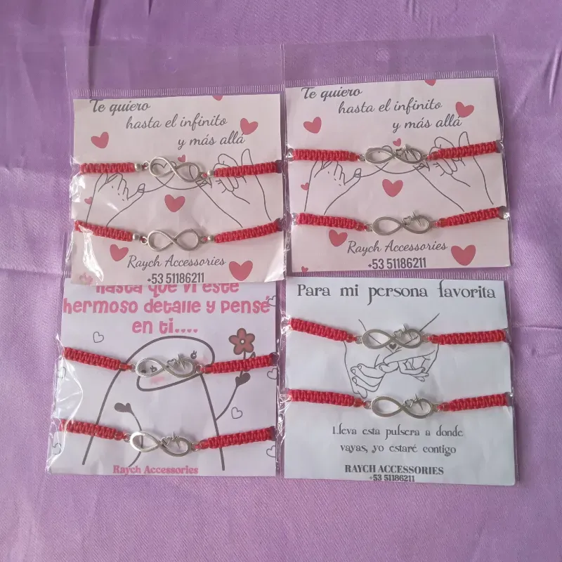 Pulseras tejidas infinito rojo