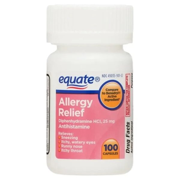 Equate Cápsulas Antihistamínicas de 25 Mg de Difenhidramina para Aliviar la Alergia, 100 Unidades