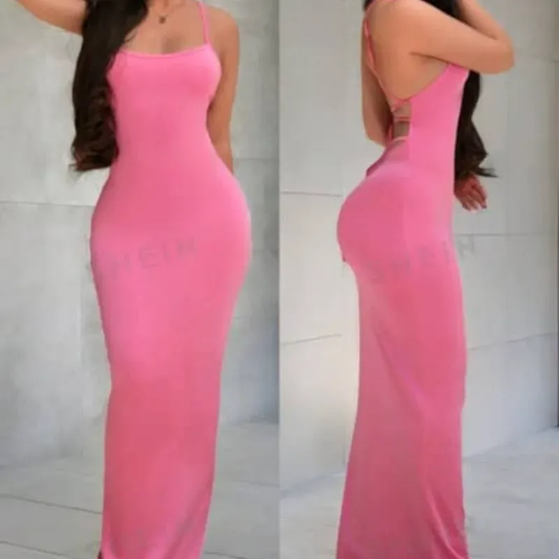  Vestido largo de crucetas — Rosado