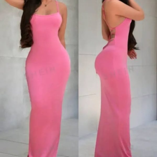 Vestido largo de crucetas — Rosado