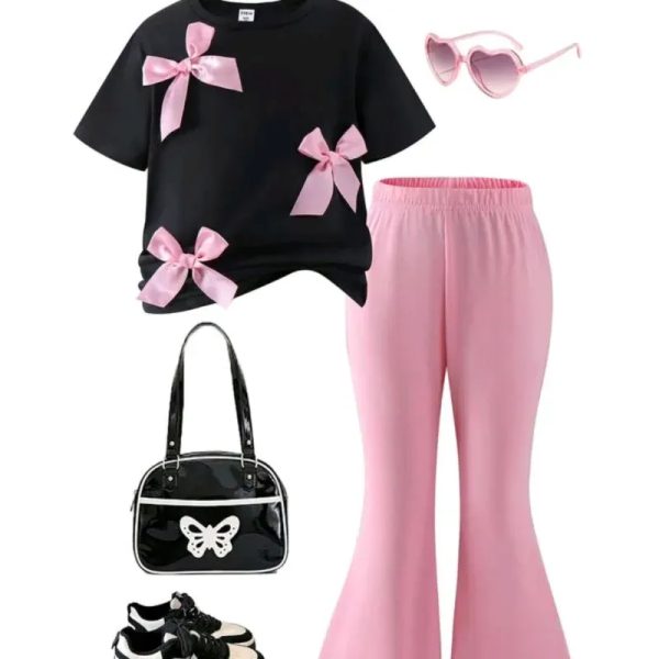  Conjunto de blusa y licra — Negro/Rosado